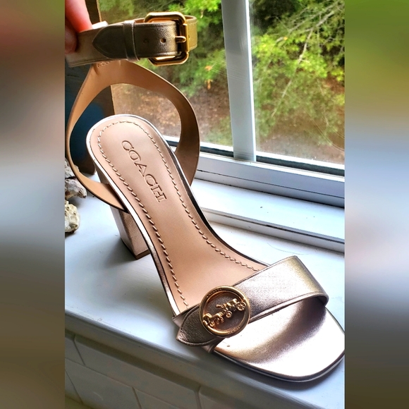 NIB Coach Gold high heeled Sandals - Picture 1 of 10